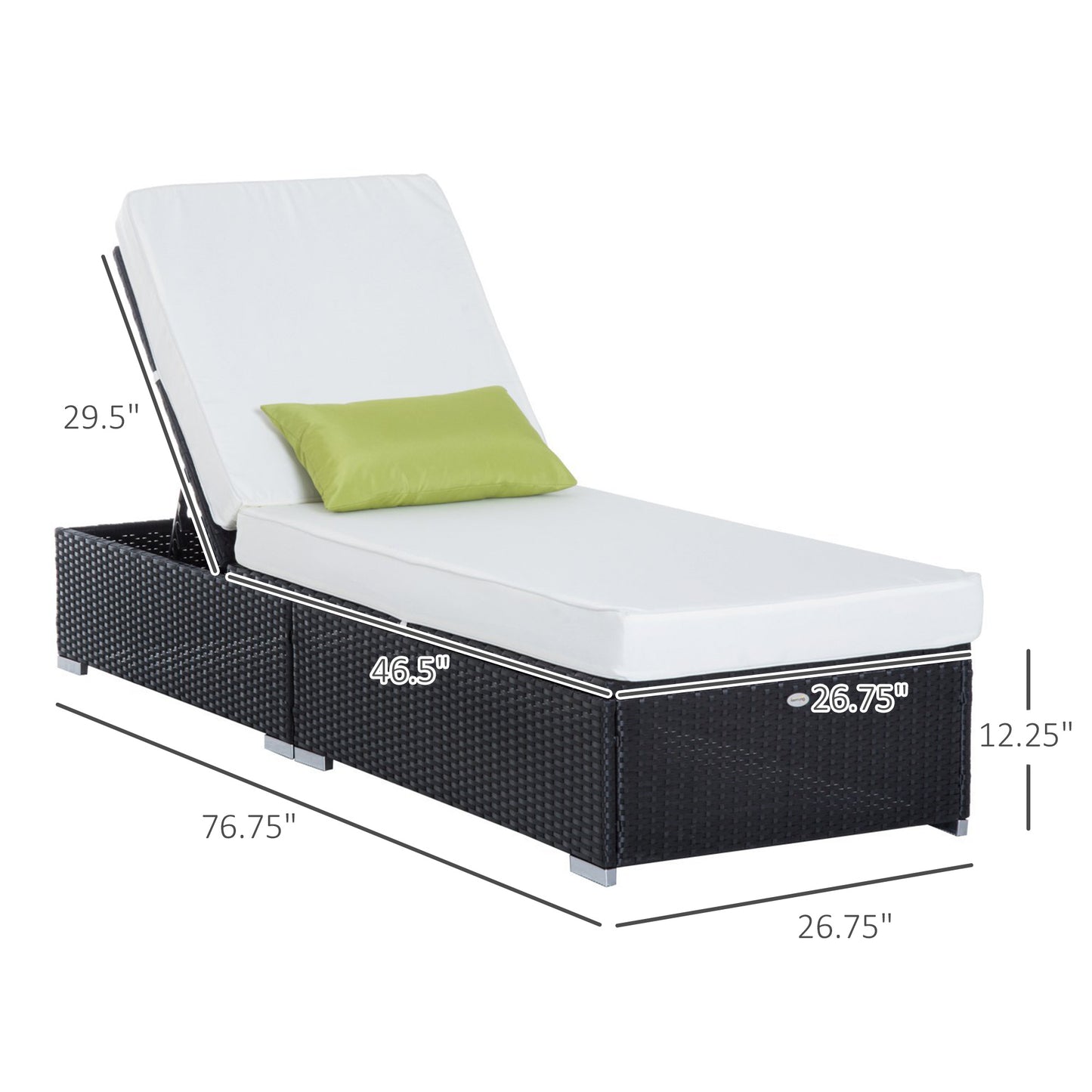Outsunny Wicker Garden Lounge Chair, Single Synthetic Rattan Sun Lounger, Aluminum Frame, with Adjustable Reclining Backrest, Cream Color