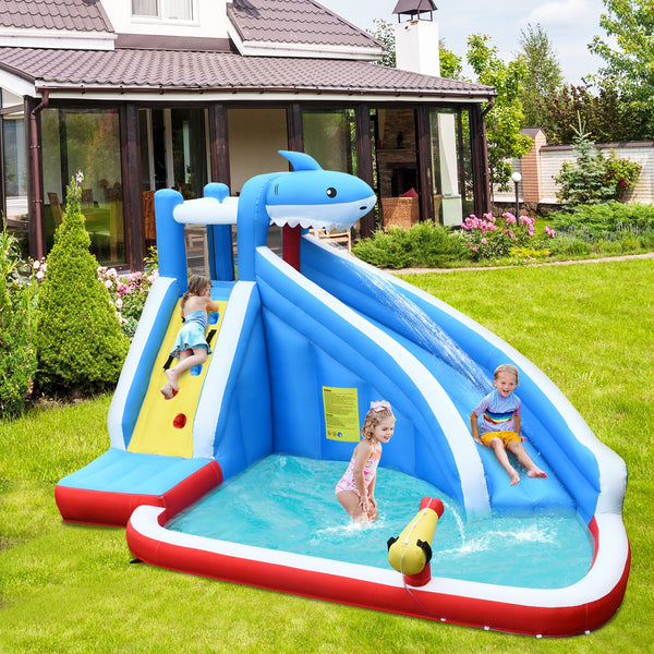 Parc aquatique gonflable 4 en 1 avec toboggan long et souffleur de 735 W