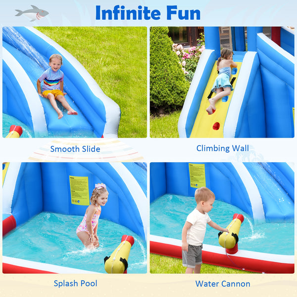 Parc aquatique gonflable 4 en 1 avec toboggan long et souffleur de 735 W