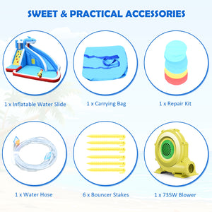 Parc aquatique gonflable 4 en 1 avec toboggan long et souffleur de 735 W