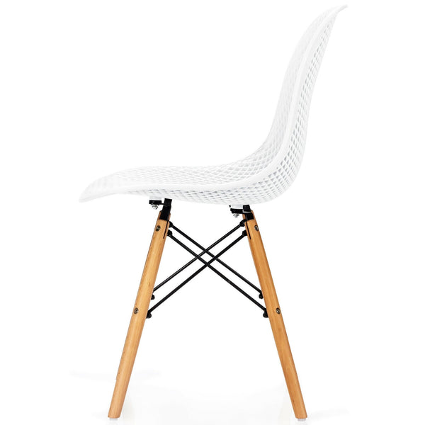 Ensemble de 4 chaises creuses en plastique modernes avec pieds en bois - Blanc