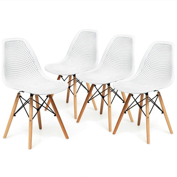 Ensemble de 4 chaises creuses en plastique modernes avec pieds en bois - Blanc