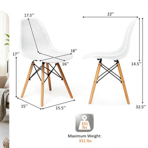 Ensemble de 4 chaises creuses en plastique modernes avec pieds en bois - Blanc