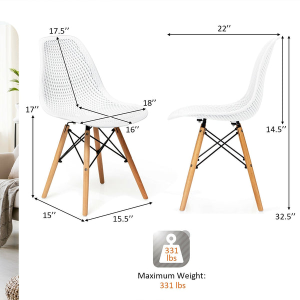 Ensemble de 4 chaises creuses en plastique modernes avec pieds en bois - Blanc