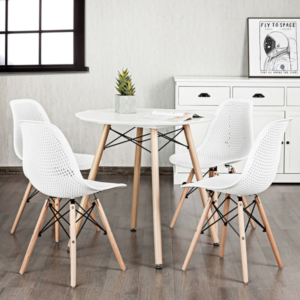 Ensemble de 4 chaises creuses en plastique modernes avec pieds en bois - Blanc