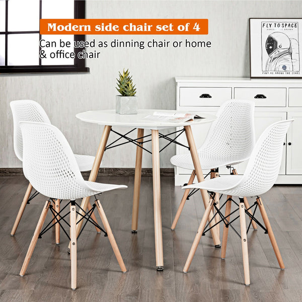 Ensemble de 4 chaises creuses en plastique modernes avec pieds en bois - Blanc