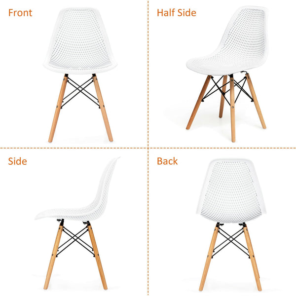 Ensemble de 4 chaises creuses en plastique modernes avec pieds en bois - Blanc