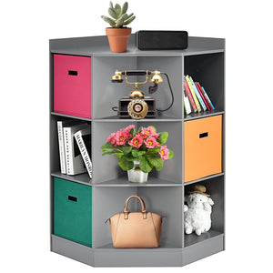 Étagère de rangement d'angle à 3 niveaux pour enfants avec 3 paniers - Gris
