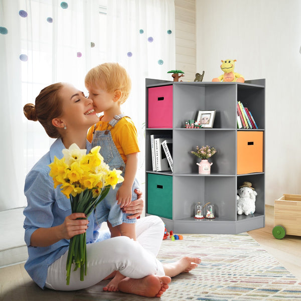 Étagère de rangement d'angle à 3 niveaux pour enfants avec 3 paniers - Gris