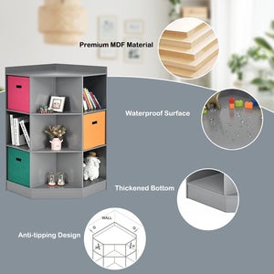 Étagère de rangement d'angle à 3 niveaux pour enfants avec 3 paniers - Gris