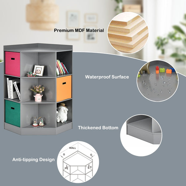 Étagère de rangement d'angle à 3 niveaux pour enfants avec 3 paniers - Gris