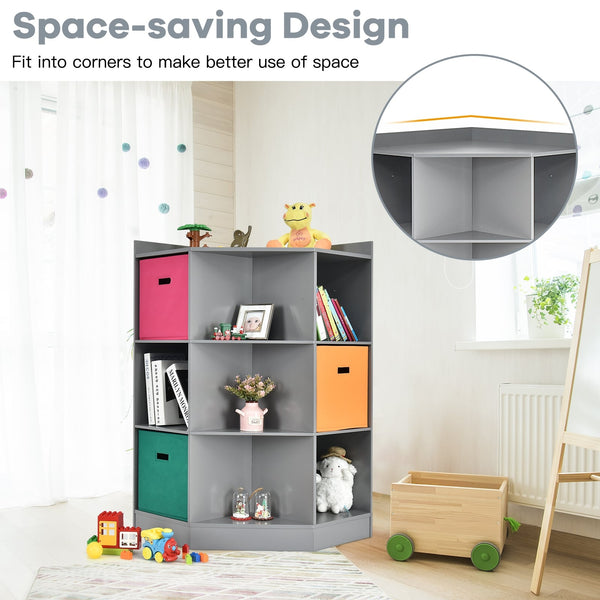 Étagère de rangement d'angle à 3 niveaux pour enfants avec 3 paniers - Gris