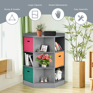 Étagère de rangement d'angle à 3 niveaux pour enfants avec 3 paniers - Gris