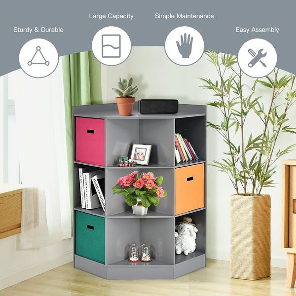 Étagère de rangement d'angle à 3 niveaux pour enfants avec 3 paniers - Gris