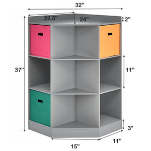 Étagère de rangement d'angle à 3 niveaux pour enfants avec 3 paniers - Gris