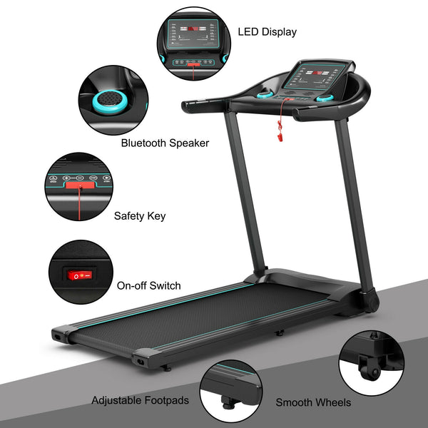 Tapis de course électrique 2 25 CV avec haut-parleur et contrôle par application - Bleu