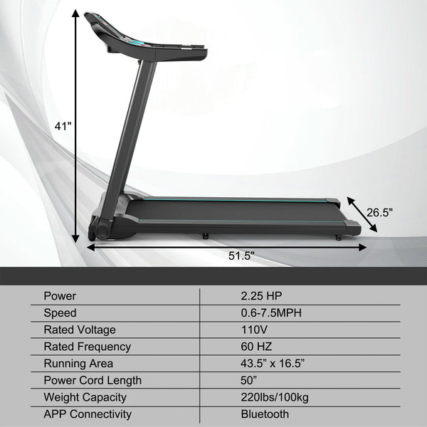 Tapis de course électrique 2 25 CV avec haut-parleur et contrôle par application - Bleu