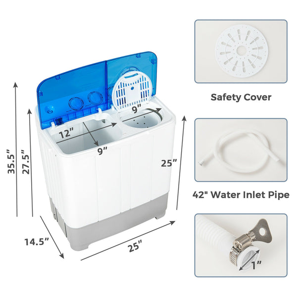 Machine à laver portable 2 en 1 d'une capacité de 22 lb avec contrôle de la minuterie - Bleu