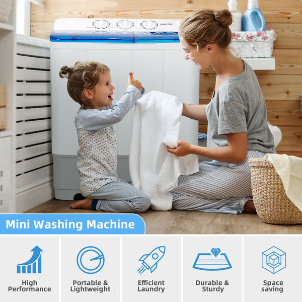 Machine à laver portable 2 en 1 d'une capacité de 22 lb avec contrôle de la minuterie - Bleu