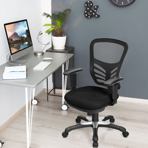 Chaise de bureau ergonomique en maille avec dossier réglable en hauteur et accoudoirs