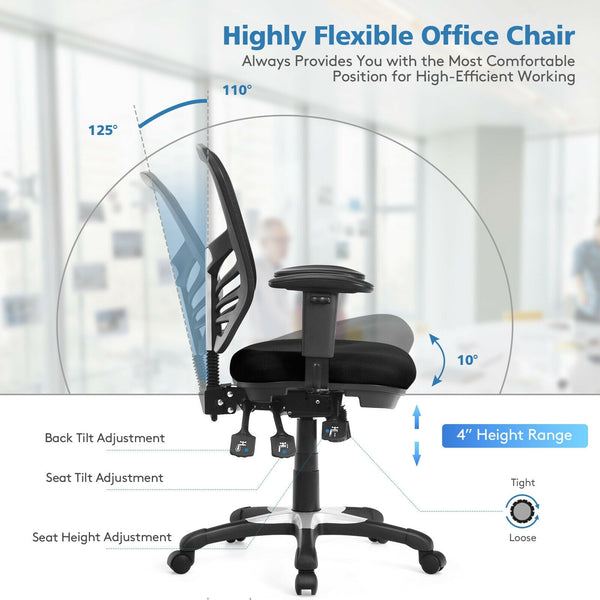 Chaise de bureau ergonomique en maille avec dossier réglable en hauteur et accoudoirs