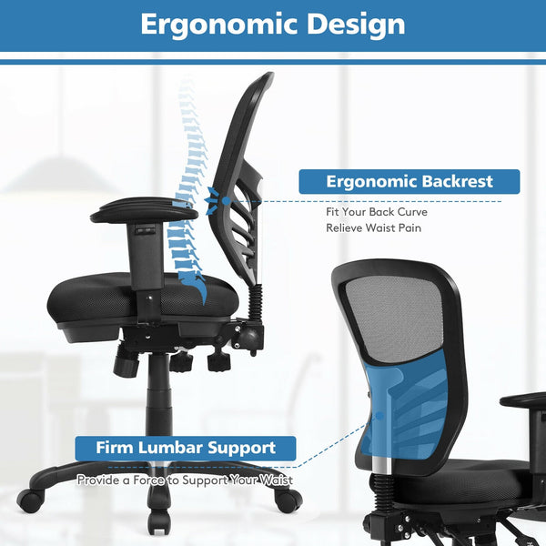 Chaise de bureau ergonomique en maille avec dossier réglable en hauteur et accoudoirs