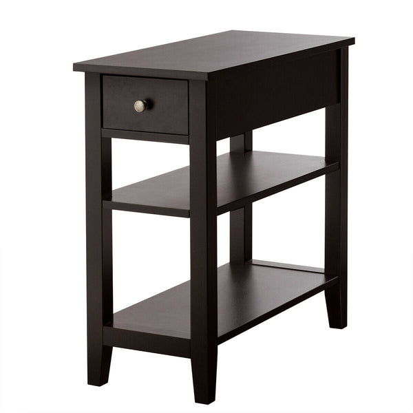 3-tier bedside table with nightstand and double-shelf drawer