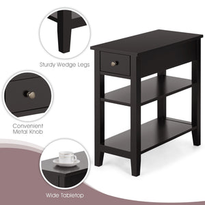 3-tier bedside table with nightstand and double-shelf drawer