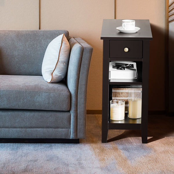 3-tier bedside table with nightstand and double-shelf drawer
