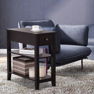 3-tier bedside table with nightstand and double-shelf drawer
