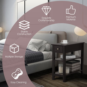 3-tier bedside table with nightstand and double-shelf drawer
