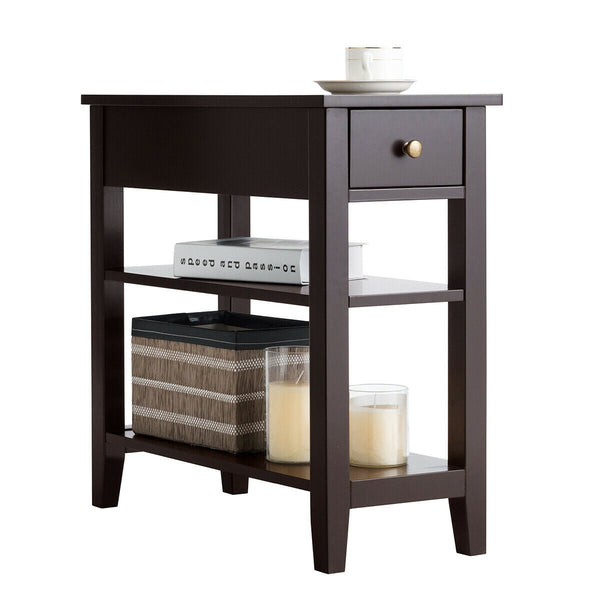 3-tier bedside table with nightstand and double-shelf drawer