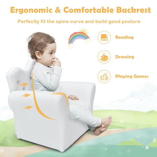 Canapé princesse rembourré pour enfants avec pouf et décoration en diamant - Blanc