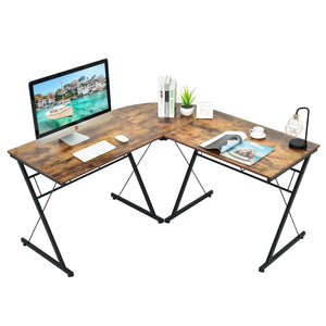 Bureau d'ordinateur en L de 59 po avec structure métallique – Bureau d'angle brun modulable