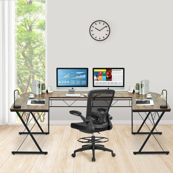 Bureau d'ordinateur en L de 59 po avec structure métallique – Bureau d'angle brun modulable