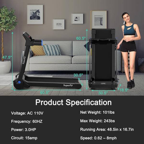 Tapis roulant électrique pliant 3HP en cours d'exécution - Violet