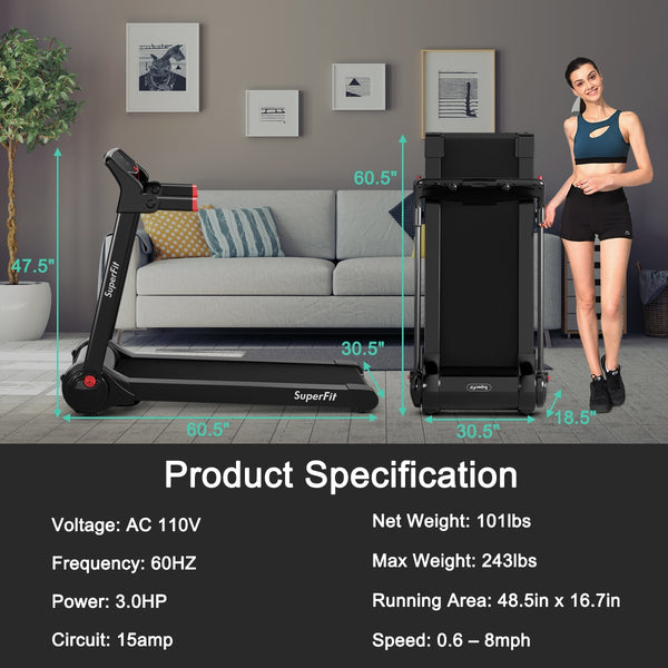 Tapis roulant électrique pliant 3HP en cours d'exécution