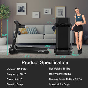 Tapis roulant électrique pliant 3HP en cours d'exécution