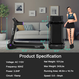 Tapis roulant électrique pliant 3HP en cours d'exécution