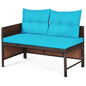 3-Piece Rattan Corner Patio Sofa Set - Turquoise