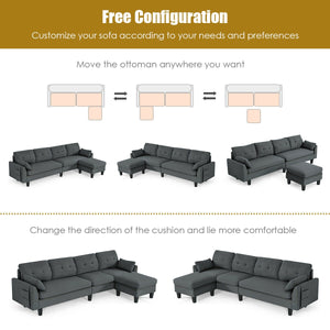 Canapé sectionnel réversible canapé canapé en forme de L avec pouf-gris