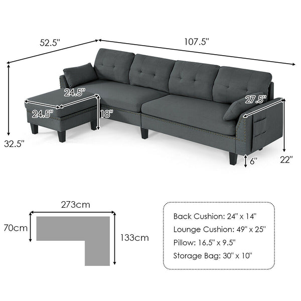 Canapé sectionnel réversible canapé canapé en forme de L avec pouf-gris