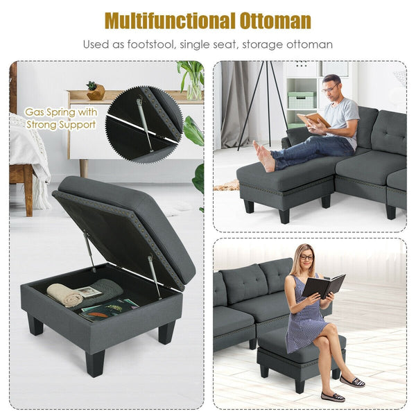 Canapé sectionnel réversible canapé canapé en forme de L avec pouf-gris