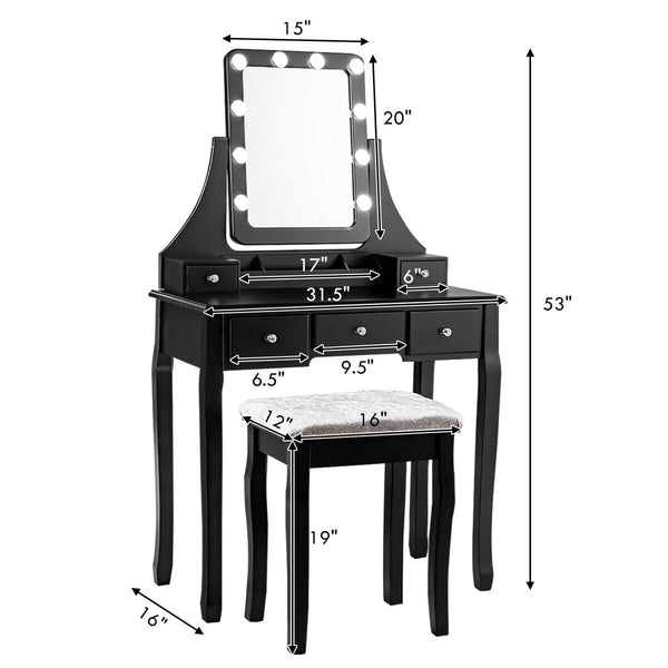 Ensemble de table de vanité avec miroir rectangulaire
