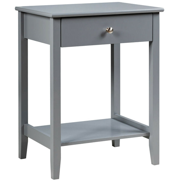 Table de chevet en bois avec tiroir coulissant - Gris