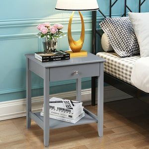 Table de chevet en bois avec tiroir coulissant - Gris