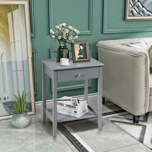 Table de chevet en bois avec tiroir coulissant - Gris