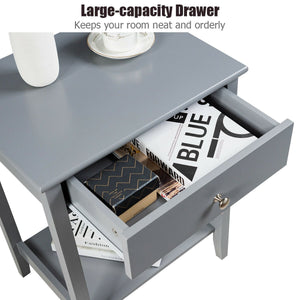 Table de chevet en bois avec tiroir coulissant - Gris