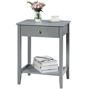 Table de chevet en bois avec tiroir coulissant - Gris