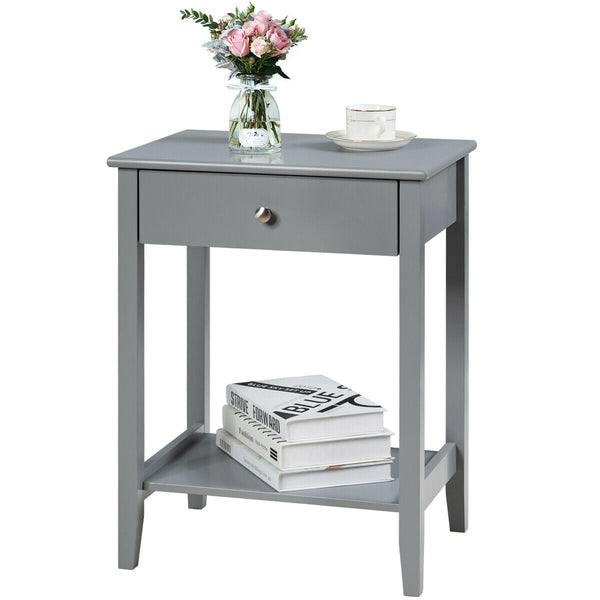 Table de chevet en bois avec tiroir coulissant - Gris